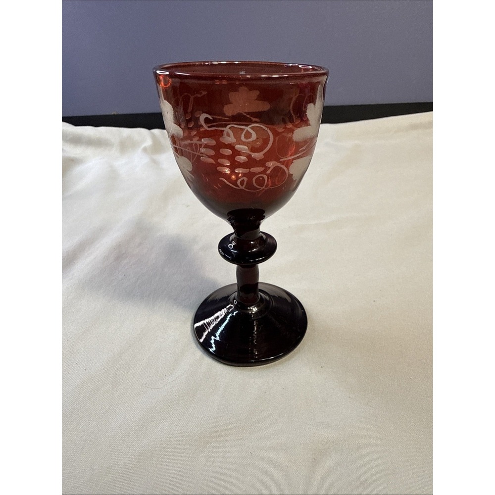 Vintage Bohemian Ruby Red Cut to Clear Cordial Glass / Aperitif Goblet